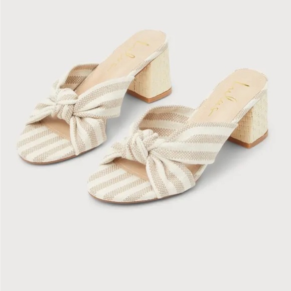 NWT - Kent Nude and White Striped Knotted High Heel Slide Sandals - Picture 2 of 7